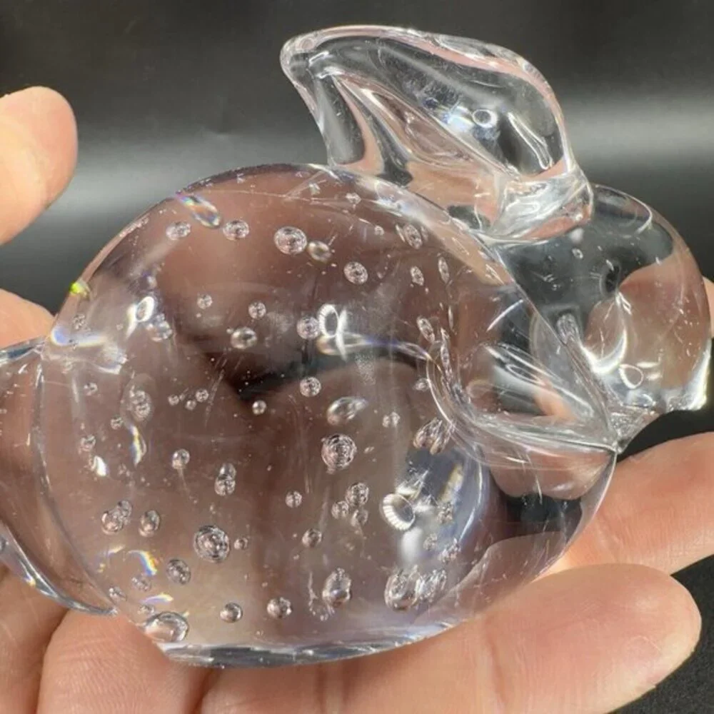 Vintage 1980s Clear Glass Bunny Figurine Paperweight‎ With Small Bubbles Figure